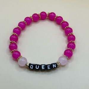 Handmade Pink Beaded Queen Bracelet (Stretchy)